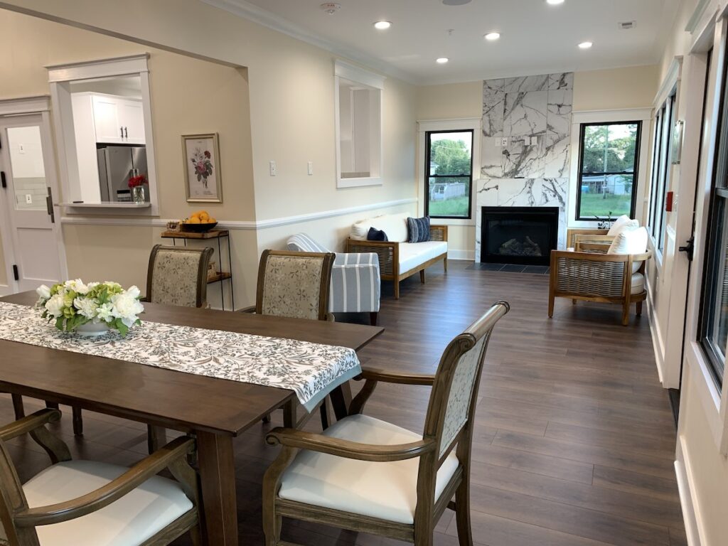 Glen Haven Huntersville assisted living dining room sunroom fireplace open floor plan 5000 square feet